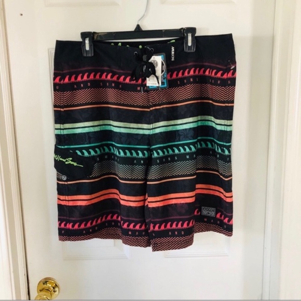 NWT MAUI tribal aztec colorful striped men’s swim trunks SIZE 36